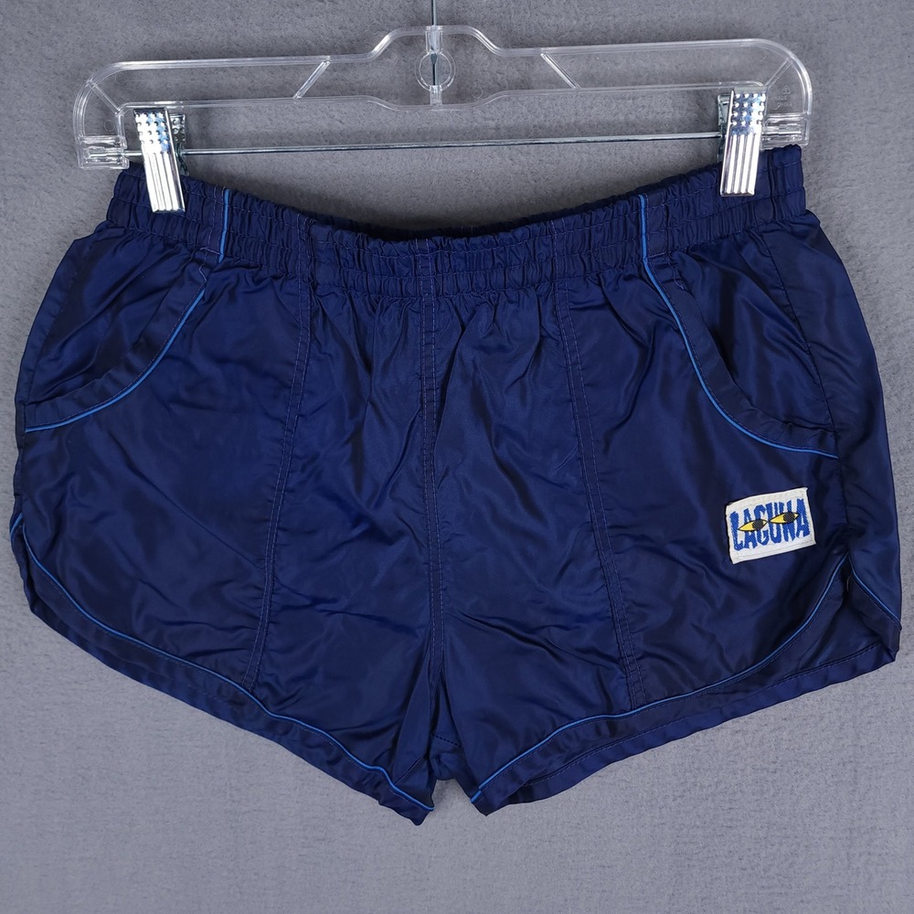 Laguna Vintage Mens Blue Nylon Swim Board Shorts Medium 32-34 Lifeguard Retro
